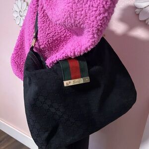 Gucci Black Hobo Bag with Signature Stripe